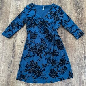 Alya Blue and Black Floral Long Sleeve Dress